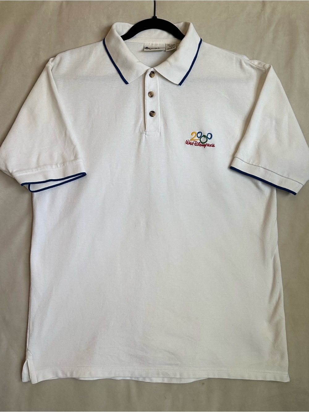 Walt Disney World 2000 Polo Shirt Men's M White 100% Cotton MINOR DEFECT READ